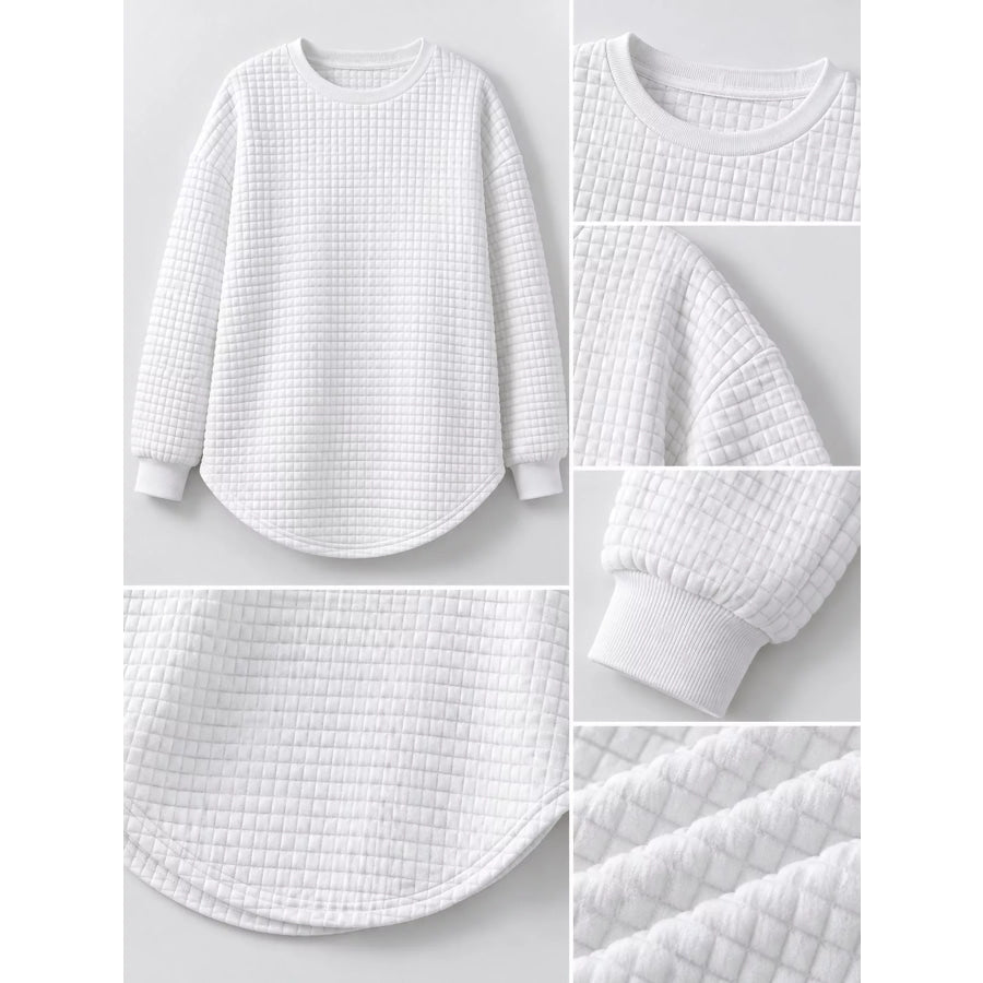 Plus Size Textured Waffle Knit Crew Neck Sweatshirt Apparel and Accessories