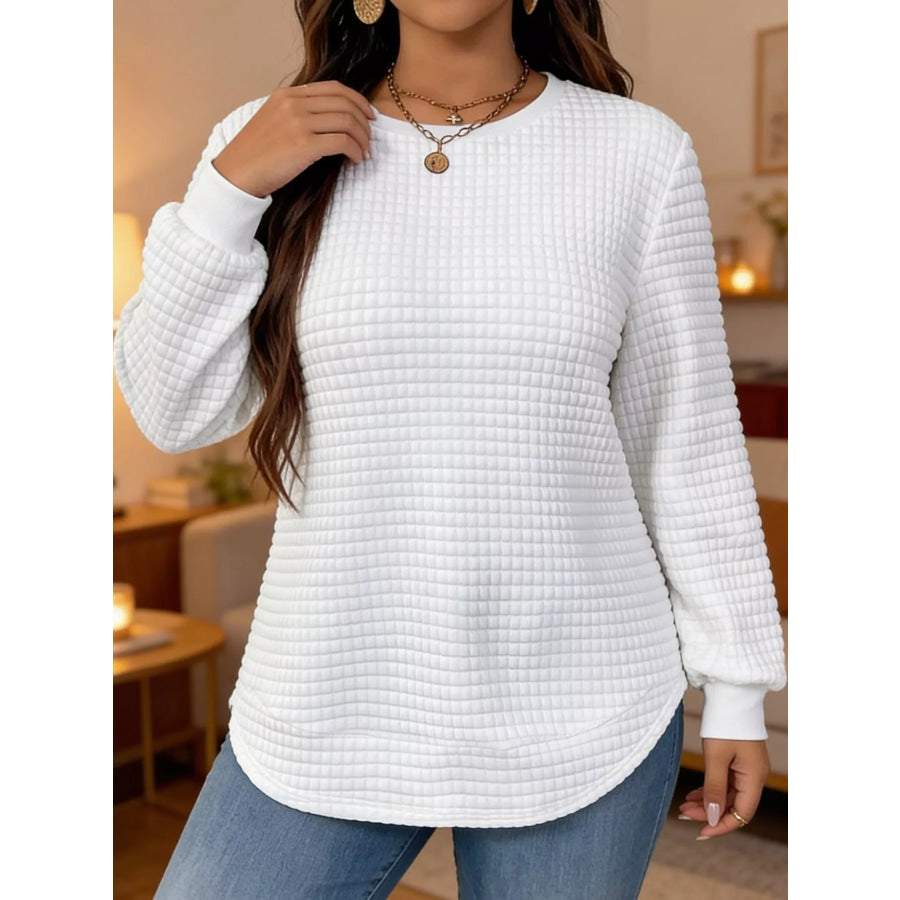 Plus Size Textured Waffle Knit Crew Neck Sweatshirt Apparel and Accessories