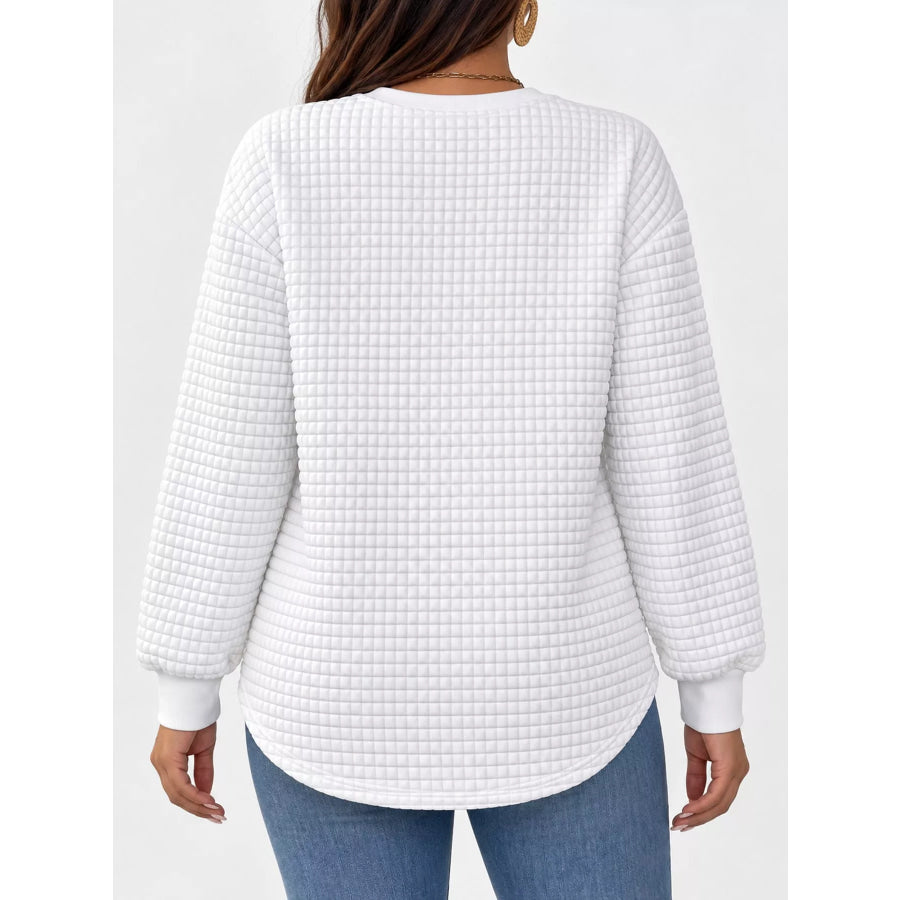 Plus Size Textured Waffle Knit Crew Neck Sweatshirt Apparel and Accessories