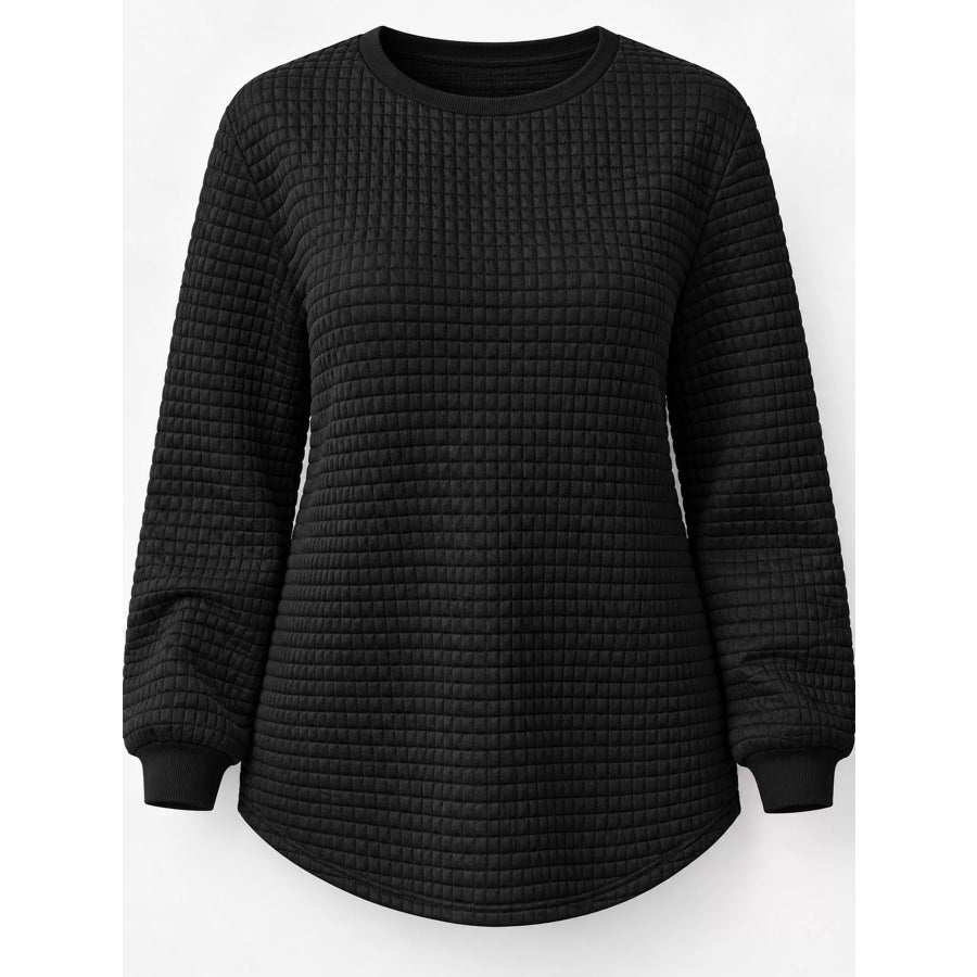 Plus Size Textured Waffle Knit Crew Neck Sweatshirt Apparel and Accessories