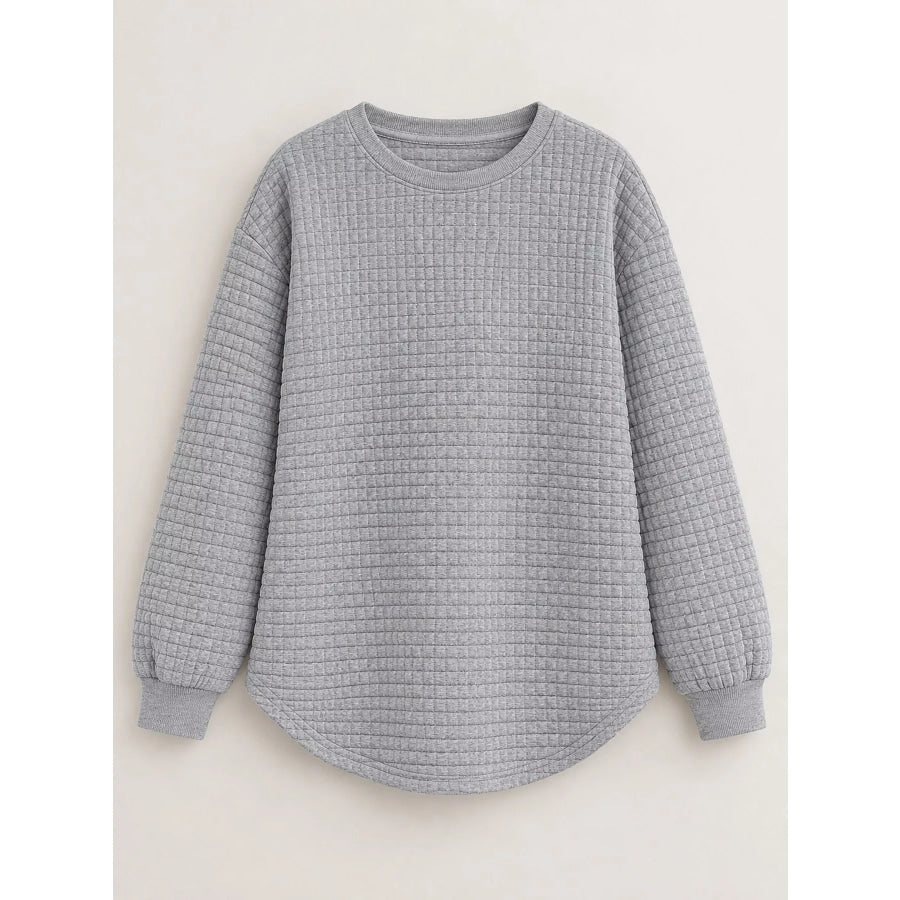 Plus Size Textured Waffle Knit Crew Neck Sweatshirt Apparel and Accessories