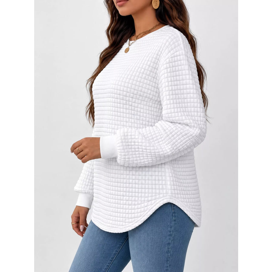 Plus Size Textured Waffle Knit Crew Neck Sweatshirt Apparel and Accessories