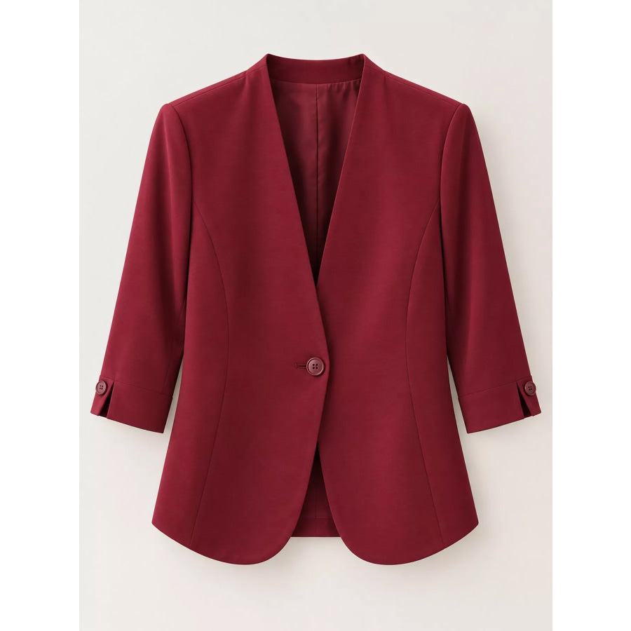 Plus Size Three-Quarter Sleeve One Button Blazer Apparel and Accessories