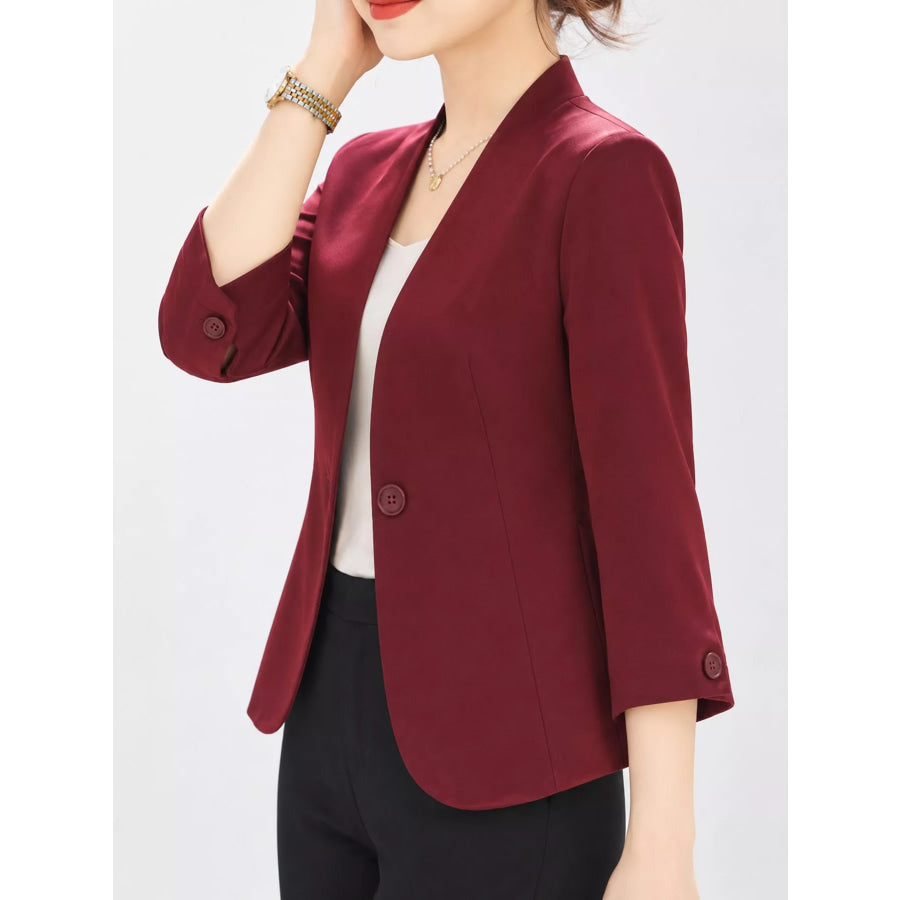 Plus Size Three-Quarter Sleeve One Button Blazer Apparel and Accessories