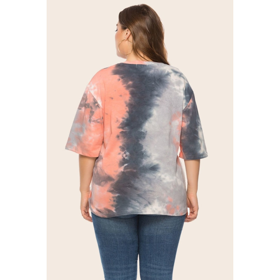 Plus Size Tie-Dye Half Sleeve Tee Shirt