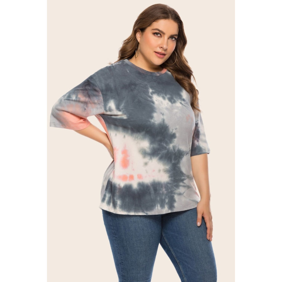 Plus Size Tie-Dye Half Sleeve Tee Shirt