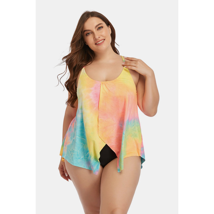 Plus Size Tie-Dye Scoop Neck Two-Piece Swim Set Multi / L Swimwear