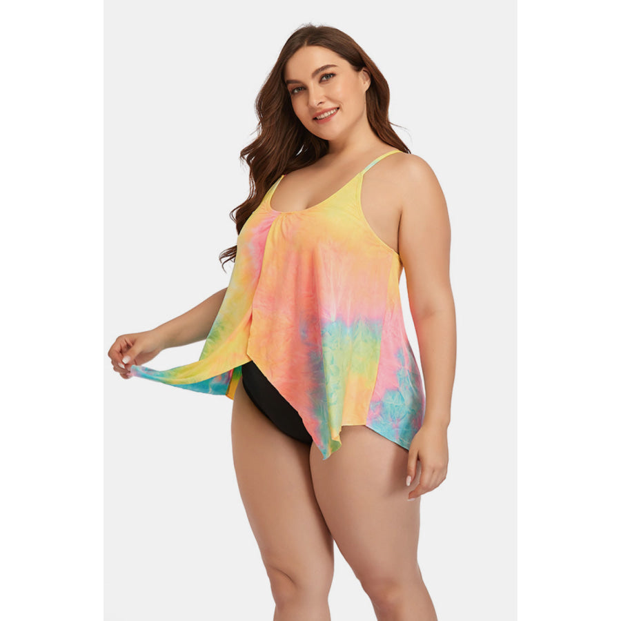 Plus Size Tie-Dye Scoop Neck Two-Piece Swim Set Swimwear