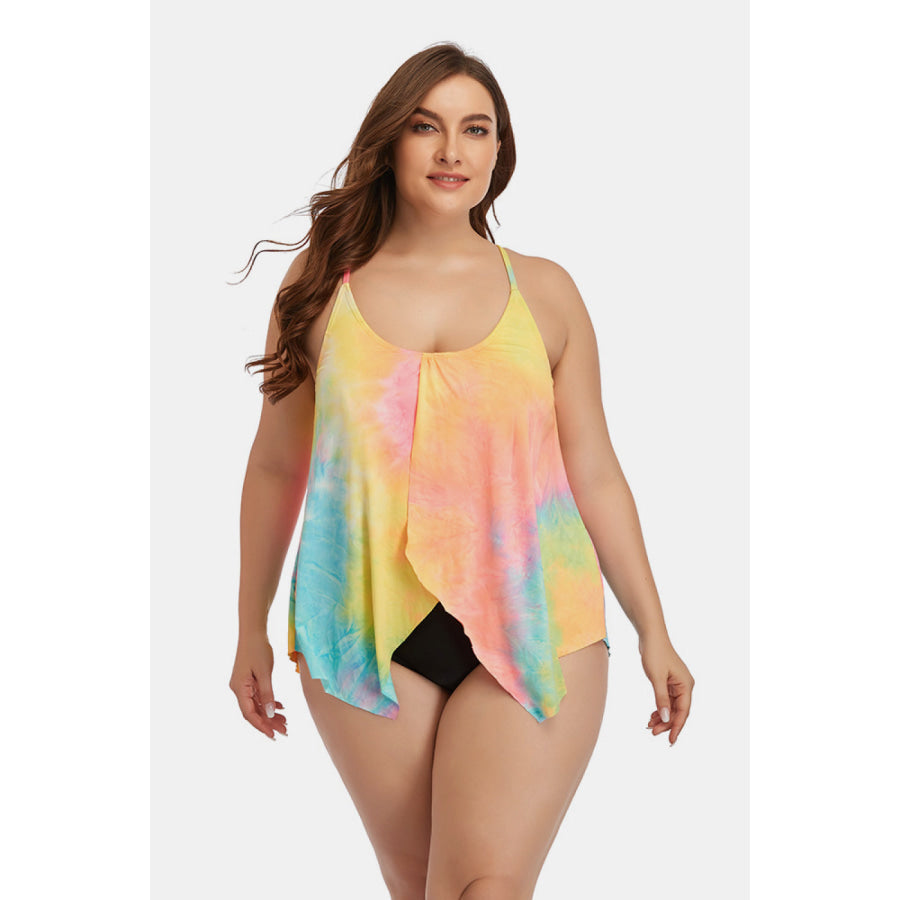 Plus Size Tie-Dye Scoop Neck Two-Piece Swim Set Multi / L Swimwear