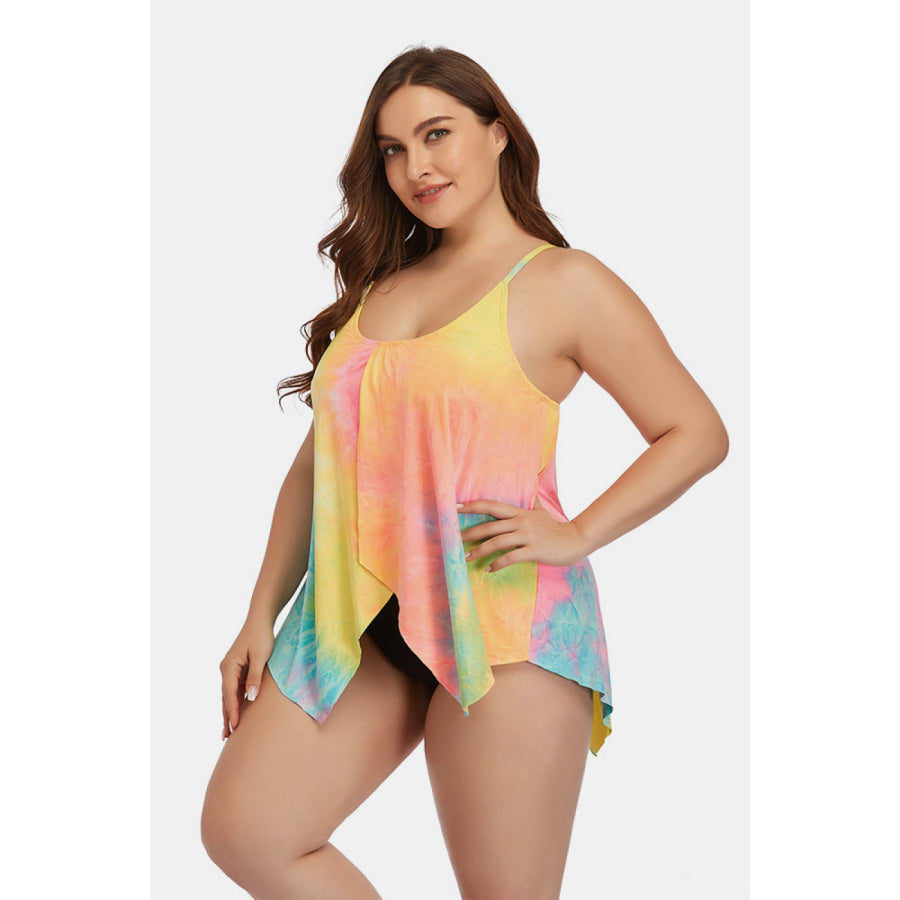 Plus Size Tie-Dye Scoop Neck Two-Piece Swim Set Swimwear