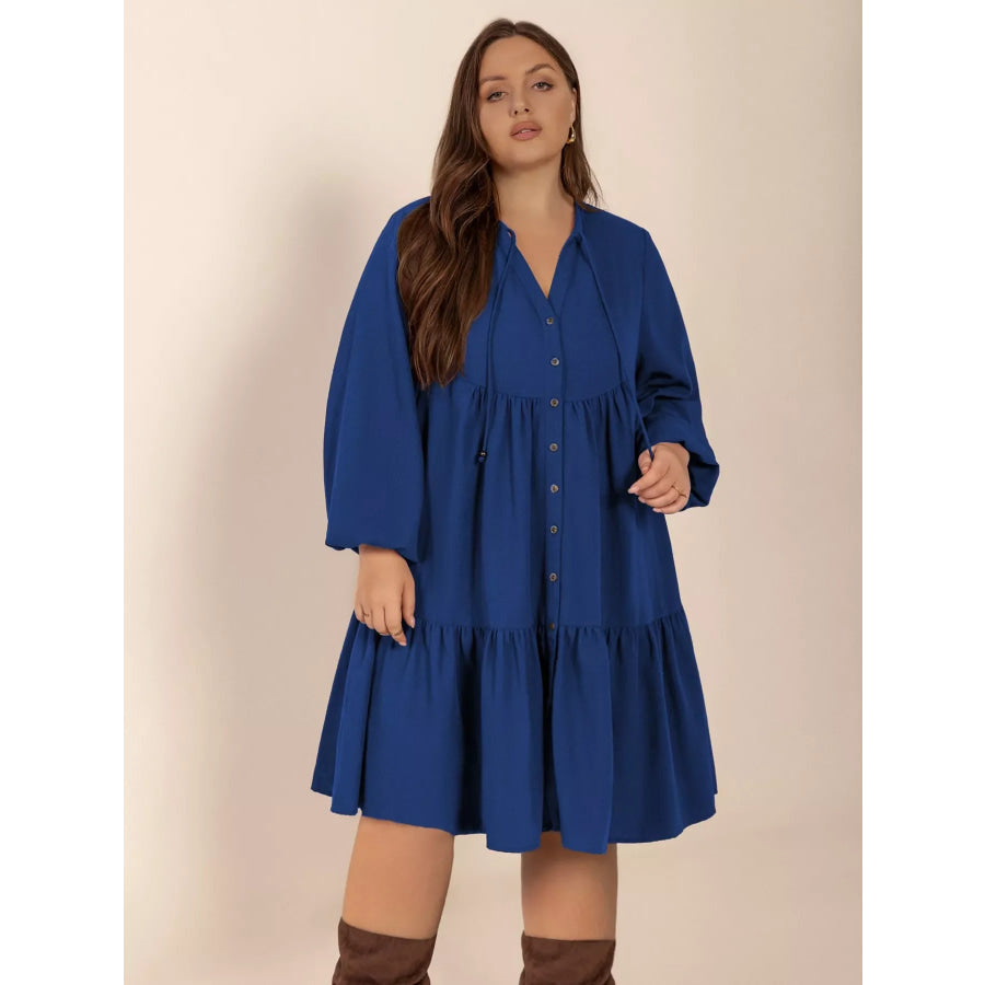 Plus Size Tie Neck Balloon Sleeve Dress Apparel and Accessories