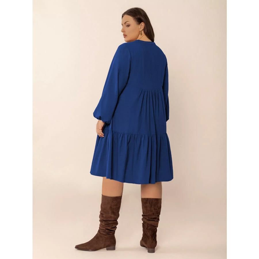 Plus Size Tie Neck Balloon Sleeve Dress Apparel and Accessories