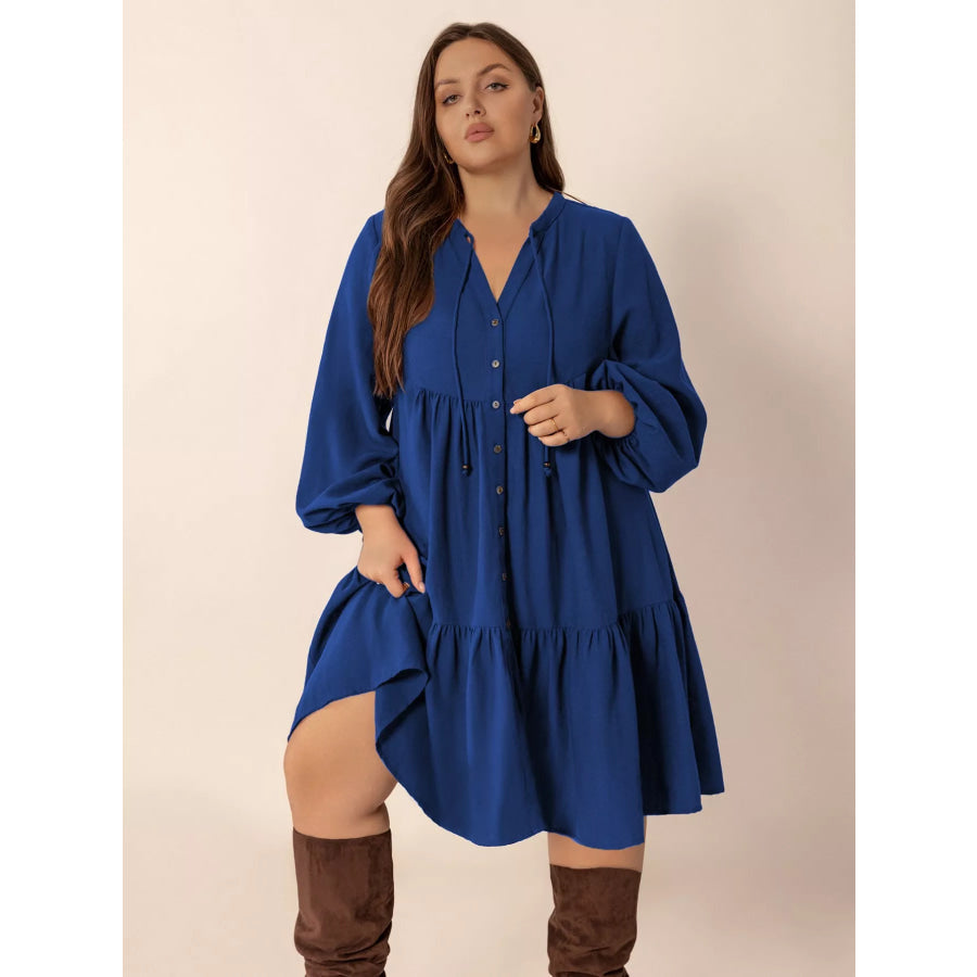 Plus Size Tie Neck Balloon Sleeve Dress Apparel and Accessories