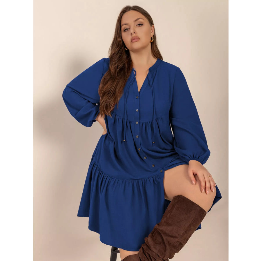 Plus Size Tie Neck Balloon Sleeve Dress Apparel and Accessories