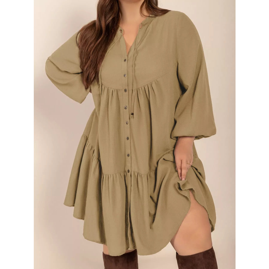 Plus Size Tie Neck Balloon Sleeve Dress Apparel and Accessories