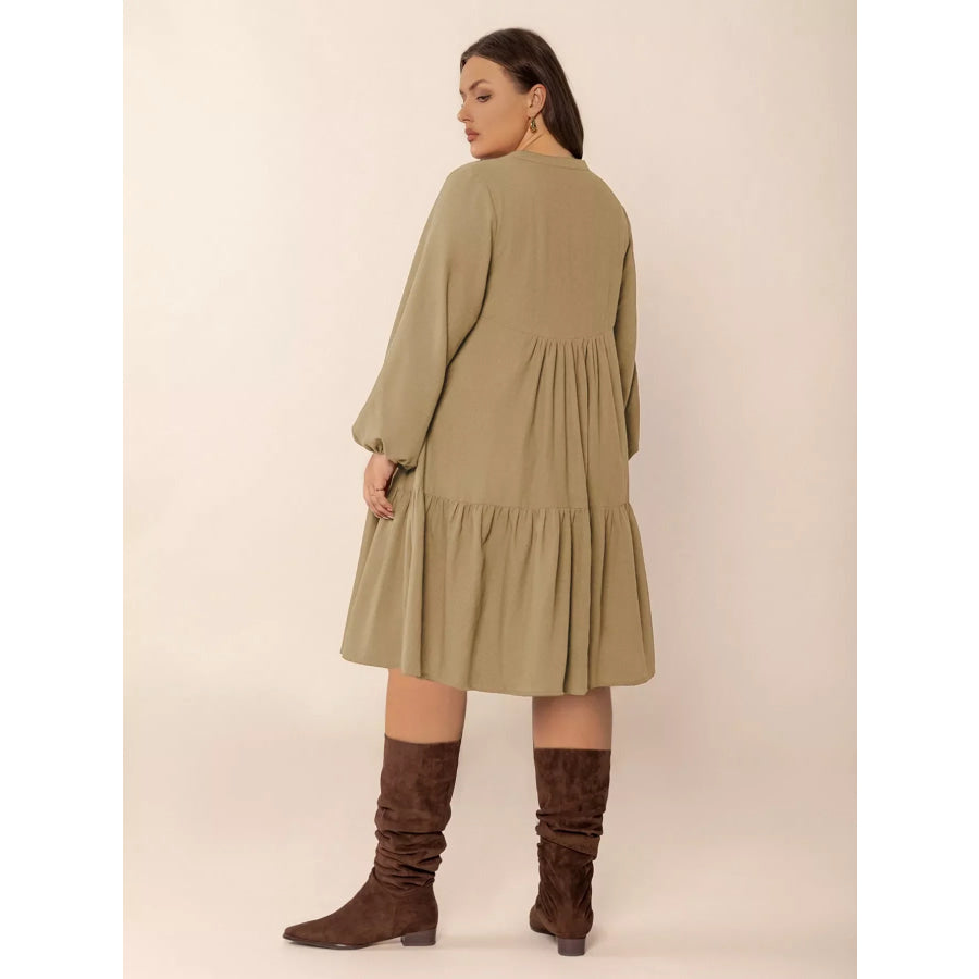 Plus Size Tie Neck Balloon Sleeve Dress Apparel and Accessories