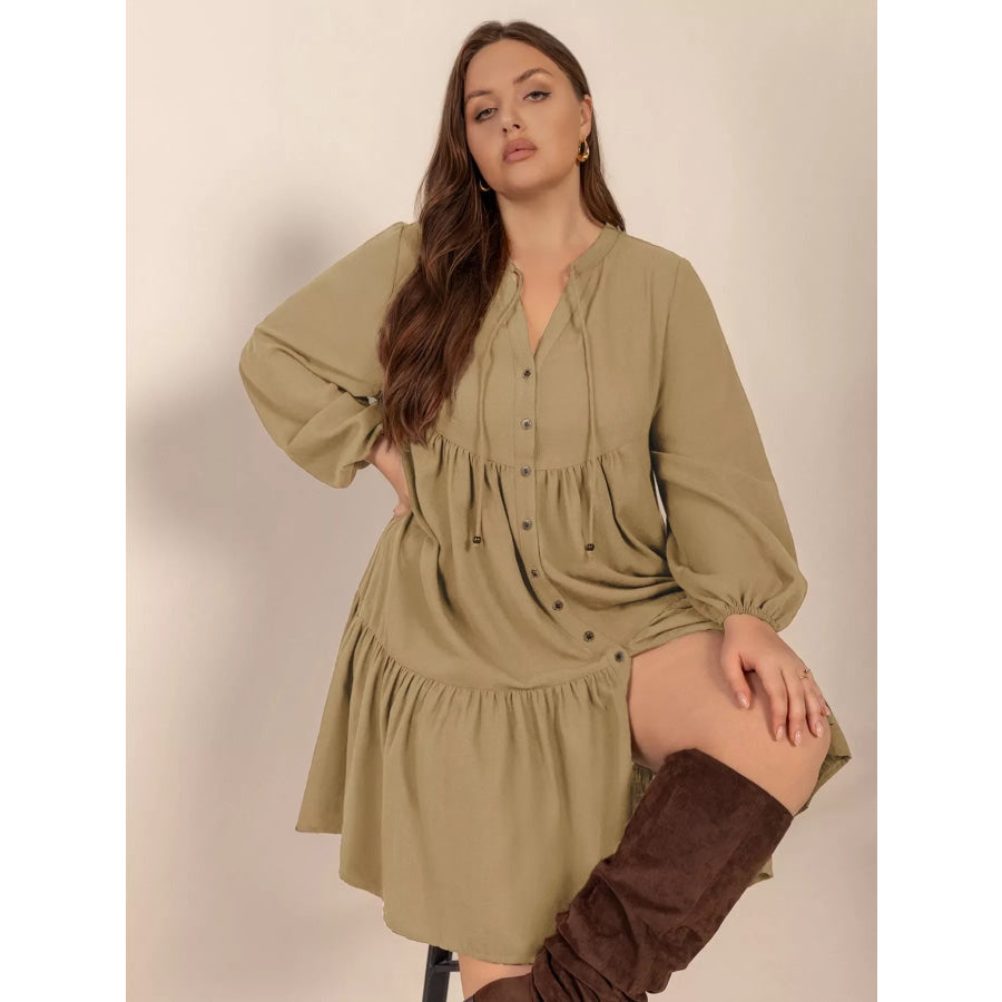 Plus Size Tie Neck Balloon Sleeve Dress Apparel and Accessories