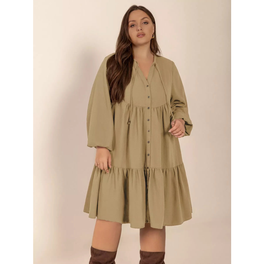 Plus Size Tie Neck Balloon Sleeve Dress Apparel and Accessories