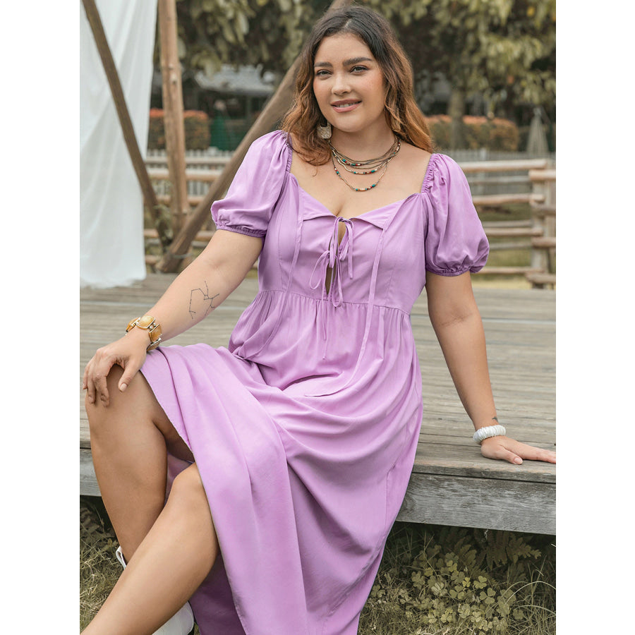 Plus Size Tie Neck Short Sleeve Dress Apparel and Accessories