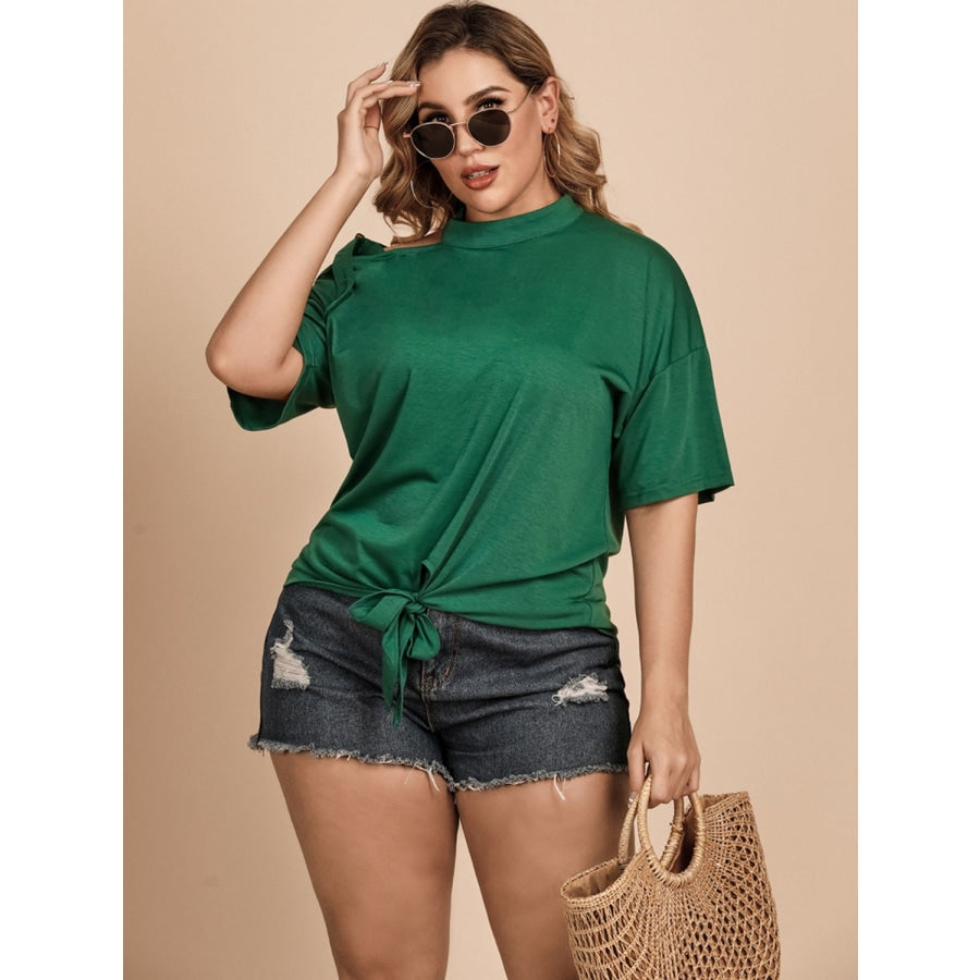 Plus Size Tied Cold-Shoulder Tee Shirt Forest / XL