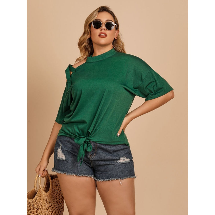 Plus Size Tied Cold-Shoulder Tee Shirt