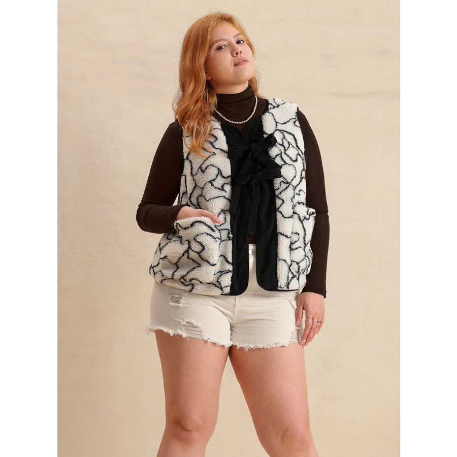 Plus Size Tied Sherpa Vest Coat with Pockets Apparel and Accessories