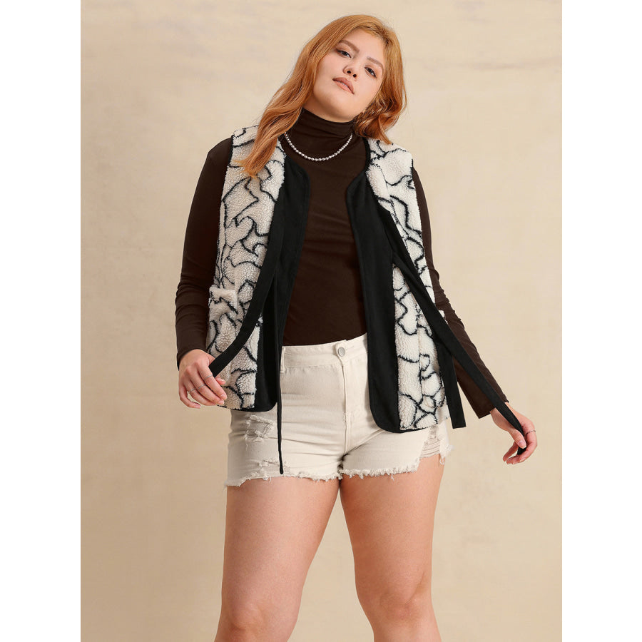 Plus Size Tied Sherpa Vest Coat with Pockets Apparel and Accessories