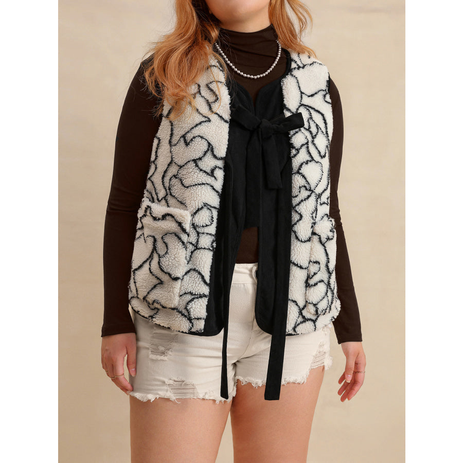 Plus Size Tied Sherpa Vest Coat with Pockets Apparel and Accessories