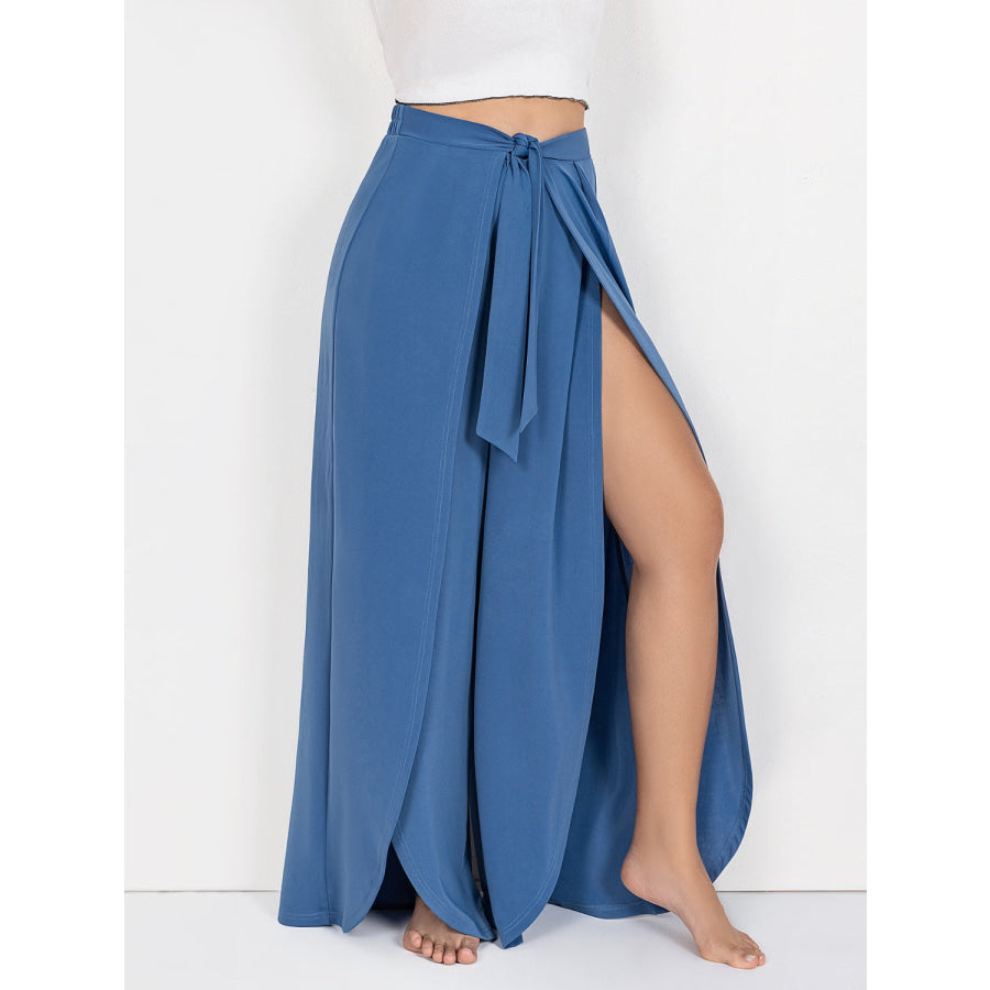 Plus Size Tied Slit Wide Leg Pants Apparel and Accessories