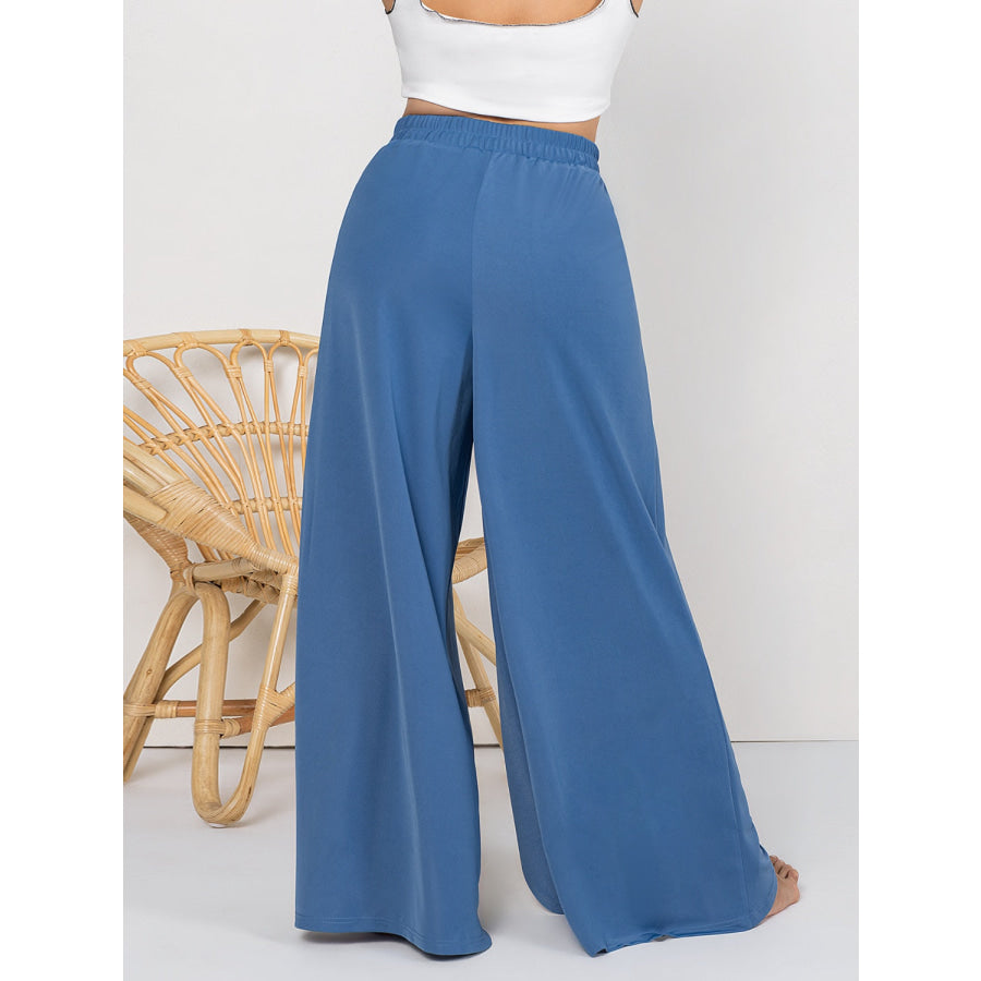 Plus Size Tied Slit Wide Leg Pants Dusty Blue / 0XL Apparel and Accessories