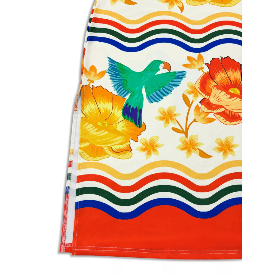 Plus Size Tropical Parrot Print Sleeveless Midi Dress Apparel and Accessories