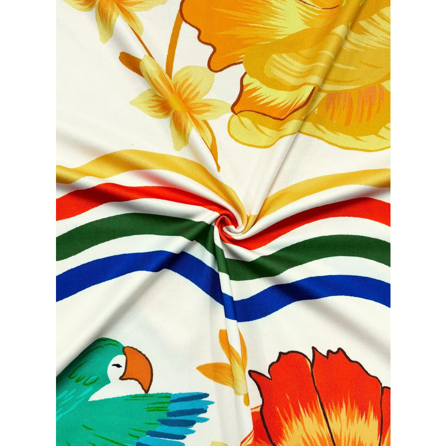 Plus Size Tropical Parrot Print Sleeveless Midi Dress Apparel and Accessories