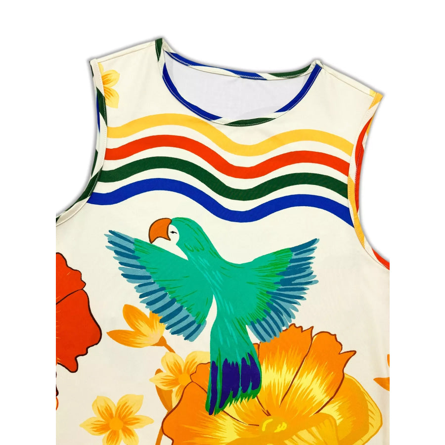 Plus Size Tropical Parrot Print Sleeveless Midi Dress Apparel and Accessories