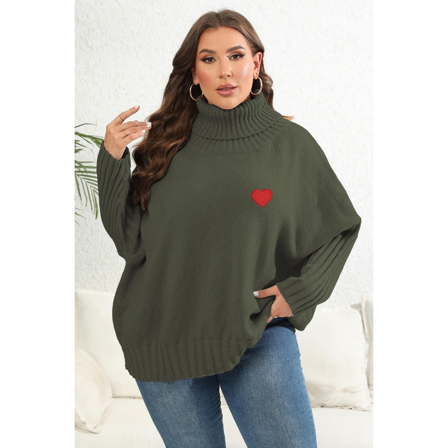 Plus Size Turtle Neck Long Sleeve Sweater Army Green / 0XL