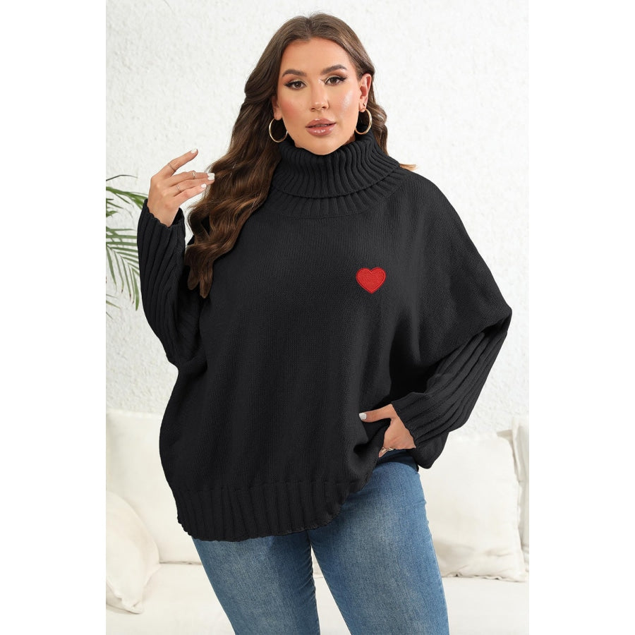 Plus Size Turtle Neck Long Sleeve Sweater Black / 0XL