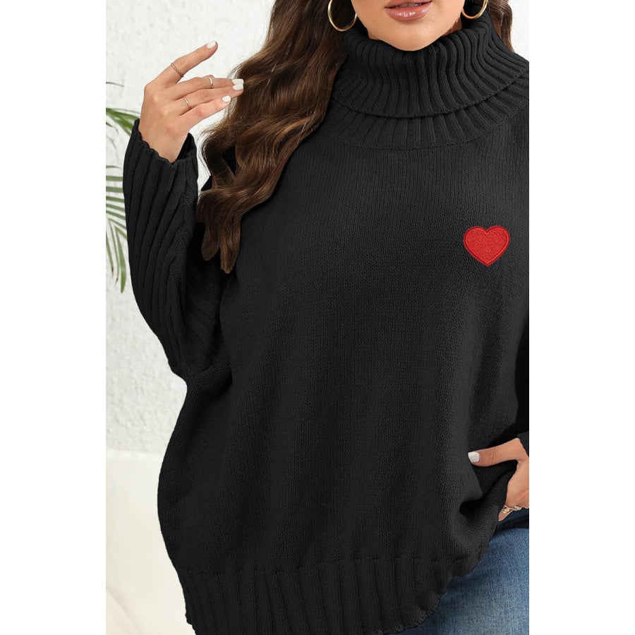 Plus Size Turtle Neck Long Sleeve Sweater Black / 0XL