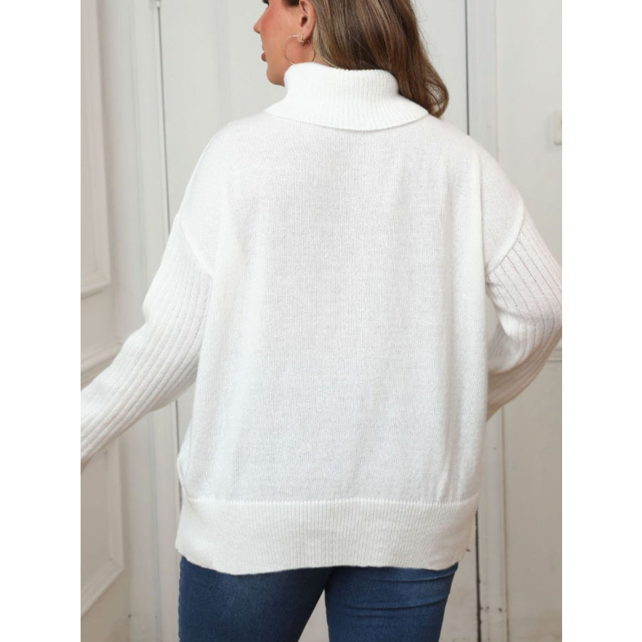 Plus Size Turtleneck Long Sleeve Sweater Apparel and Accessories