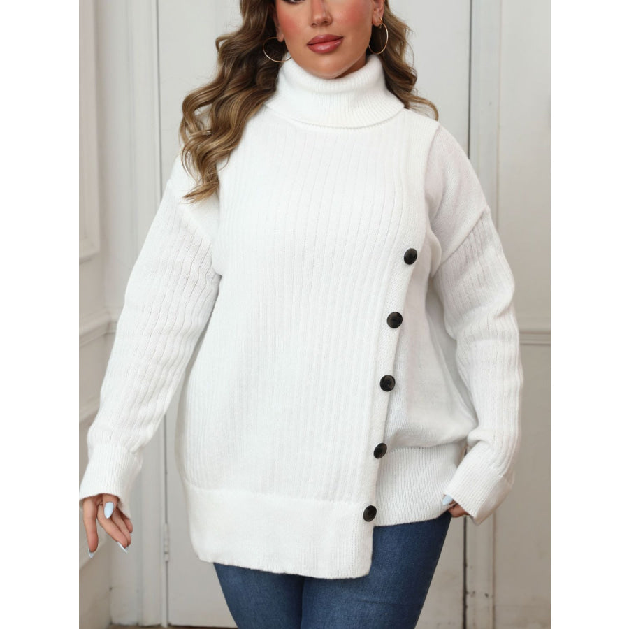 Plus Size Turtleneck Long Sleeve Sweater White / 0XL Apparel and Accessories