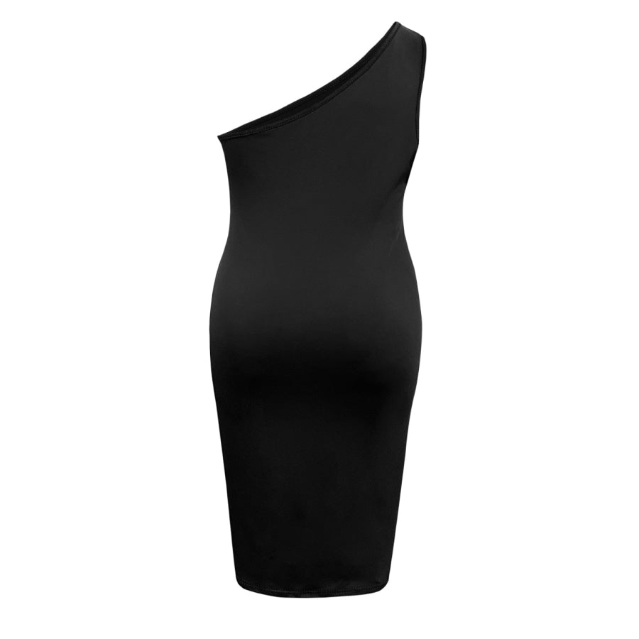 Plus Size Twisted One Shoulder Sleeveless Midi Dress Black / 1XL Apparel and Accessories