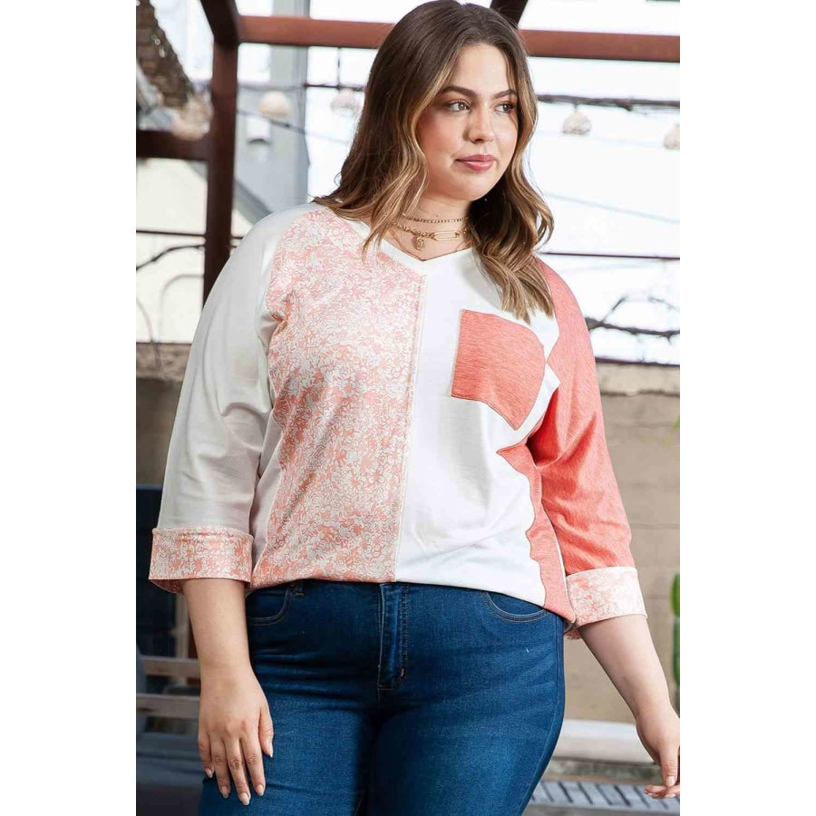 Plus Size Two Tone Top Coral / 1XL