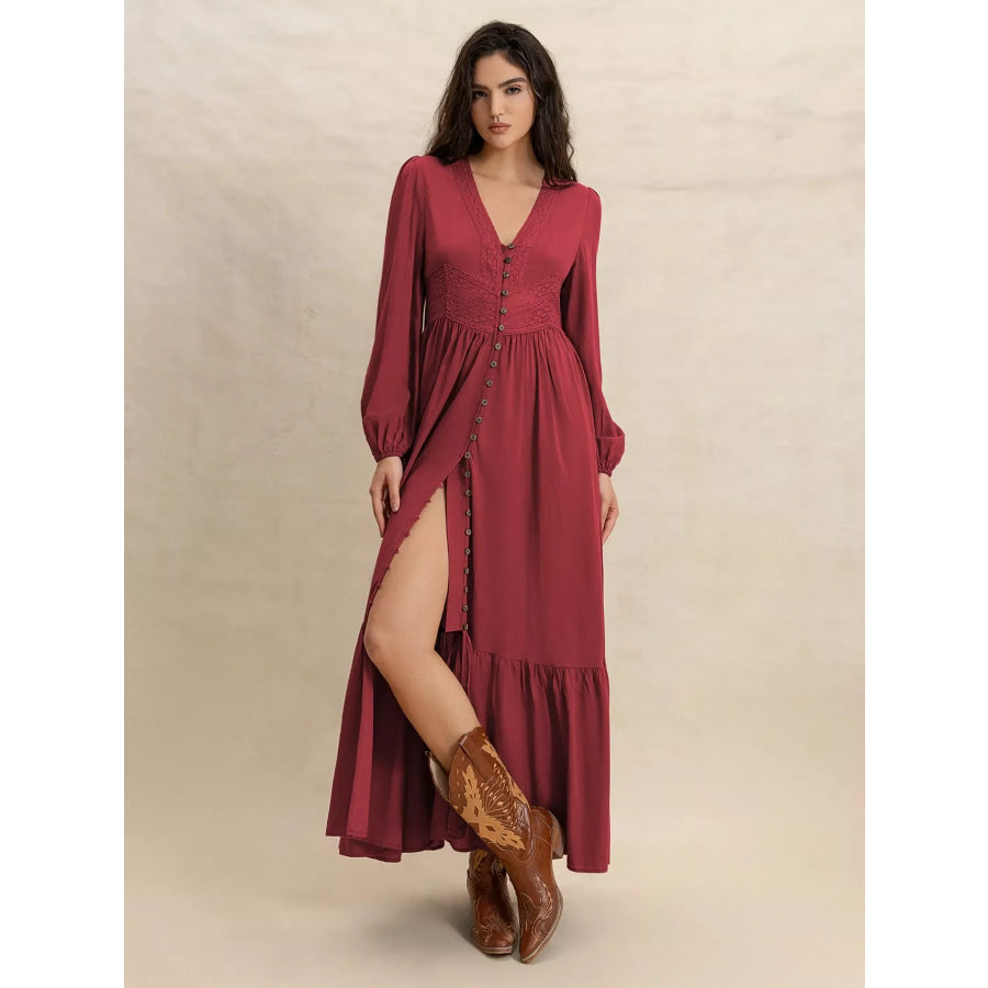 Plus Size V-Neck Balloon Sleeve Maxi Dress Apparel and Accessories