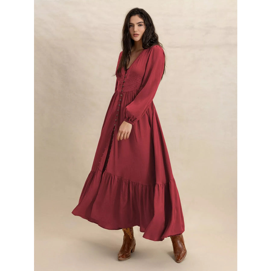 Plus Size V-Neck Balloon Sleeve Maxi Dress Apparel and Accessories