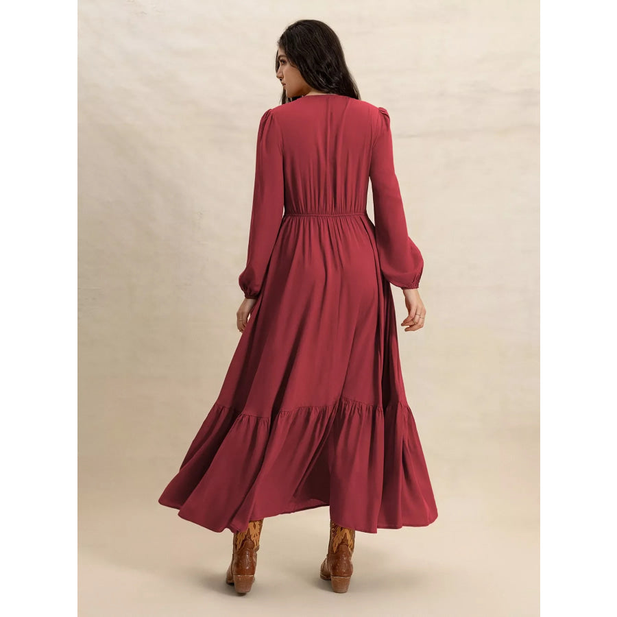 Plus Size V-Neck Balloon Sleeve Maxi Dress Apparel and Accessories