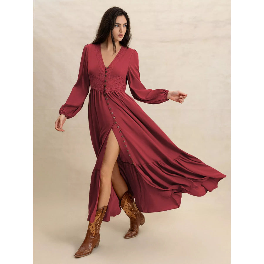 Plus Size V-Neck Balloon Sleeve Maxi Dress Apparel and Accessories