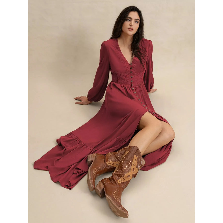 Plus Size V-Neck Balloon Sleeve Maxi Dress Apparel and Accessories