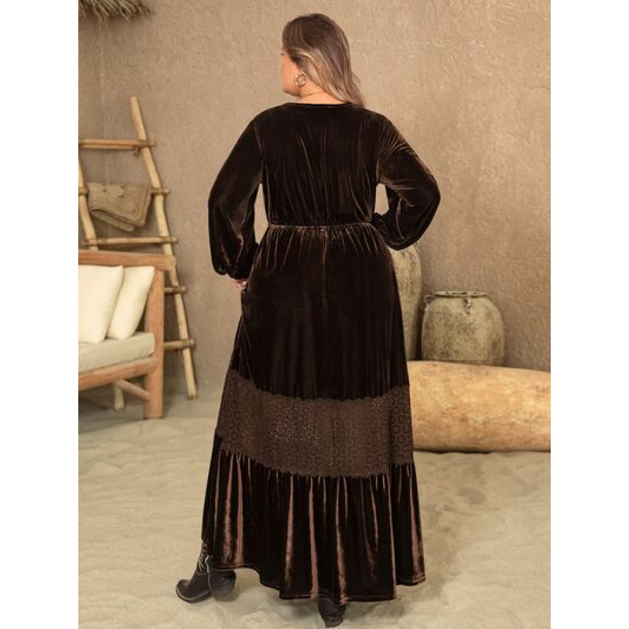 Plus Size V-Neck Balloon Sleeve Maxi Dress Chocolate / 0XL Clothing