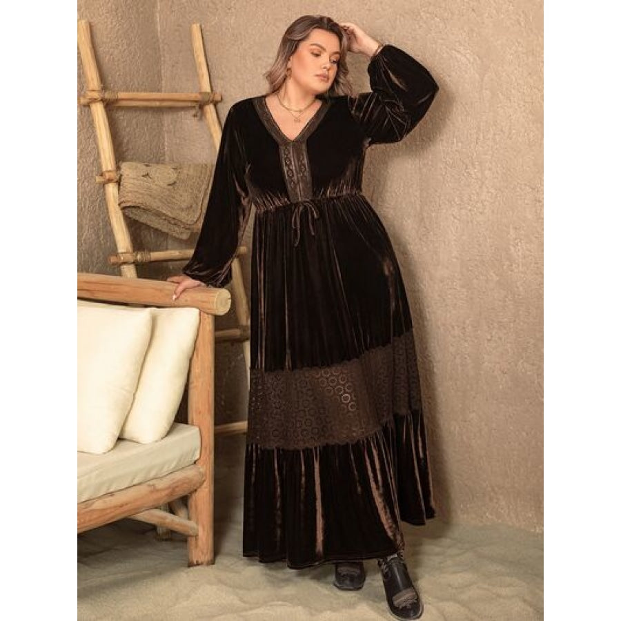 Plus Size V-Neck Balloon Sleeve Maxi Dress Clothing