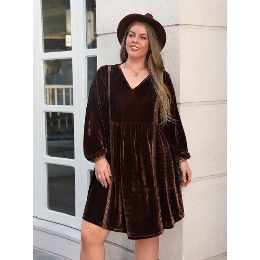 Plus Size V-Neck Balloon Sleeves Dress Clothing