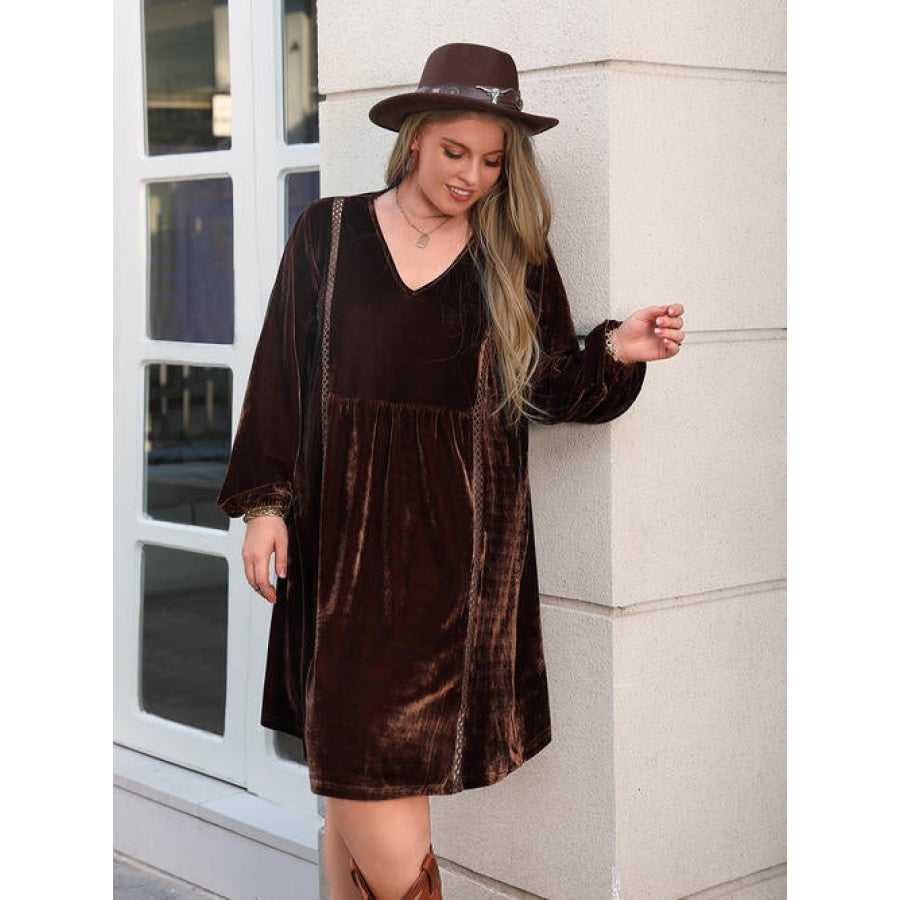 Plus Size V-Neck Balloon Sleeves Dress Clothing