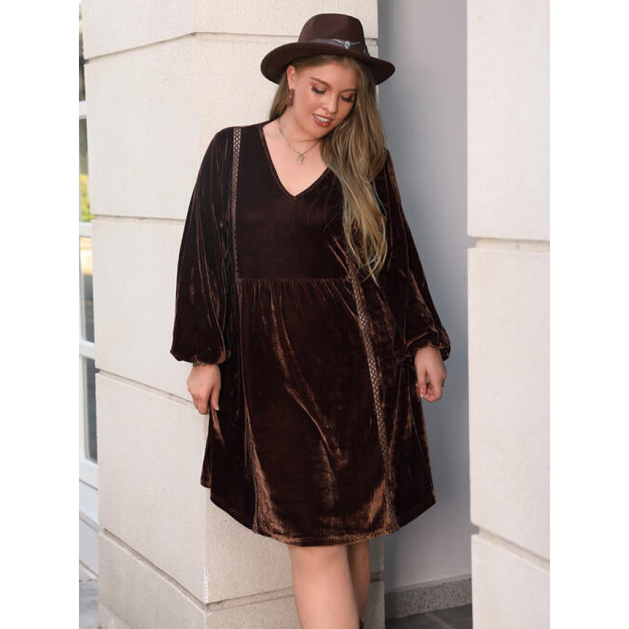 Plus Size V-Neck Balloon Sleeves Dress Clothing